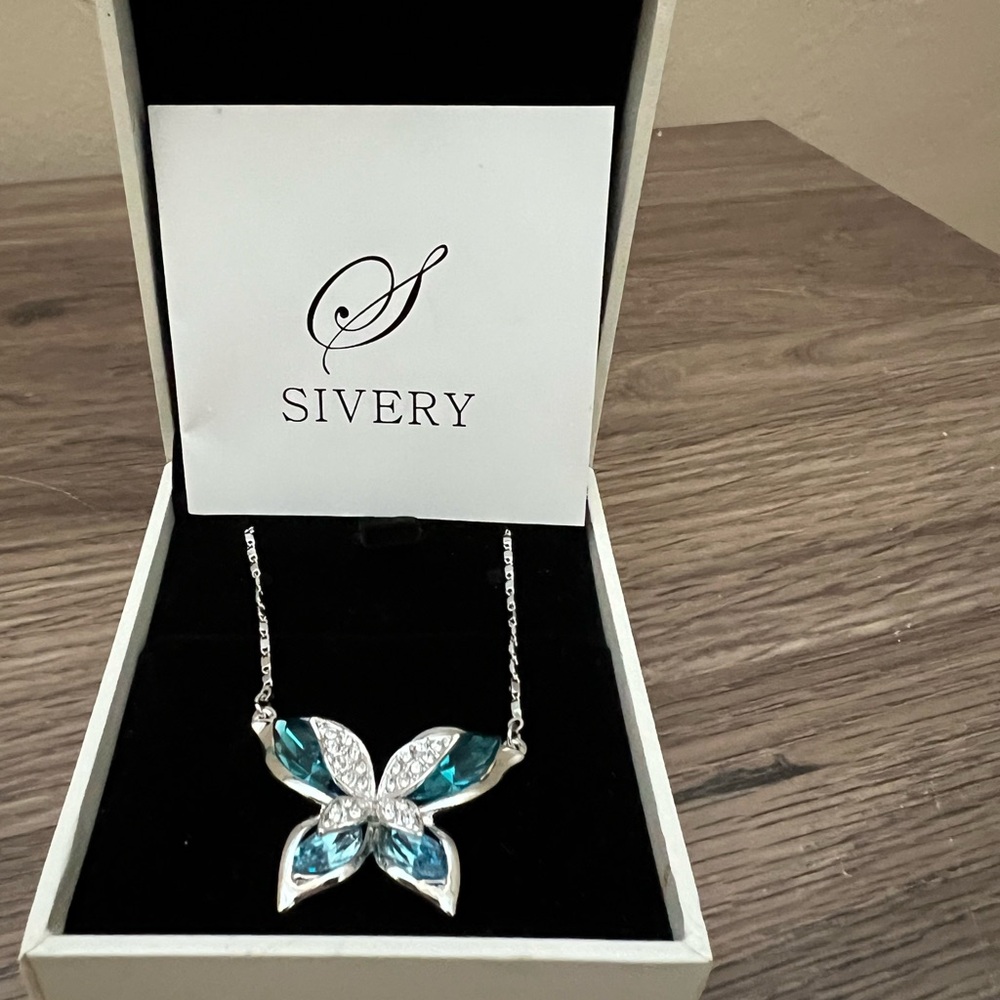 Blue and Silver Butterfly Necklace